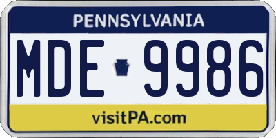 PA license plate MDE9986