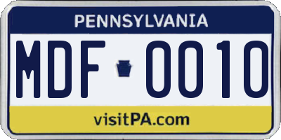 PA license plate MDF0010