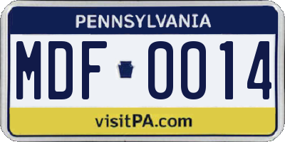 PA license plate MDF0014