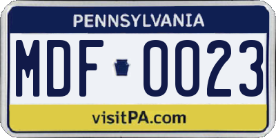 PA license plate MDF0023