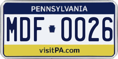 PA license plate MDF0026