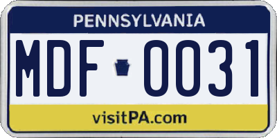 PA license plate MDF0031