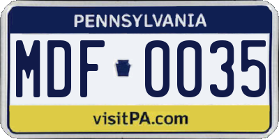 PA license plate MDF0035