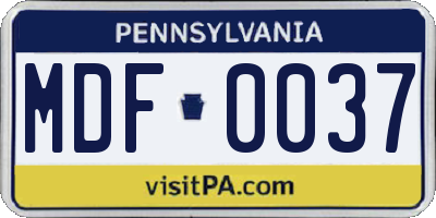 PA license plate MDF0037