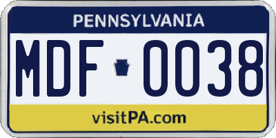 PA license plate MDF0038
