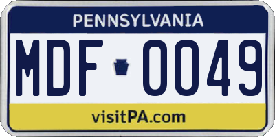 PA license plate MDF0049