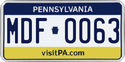 PA license plate MDF0063