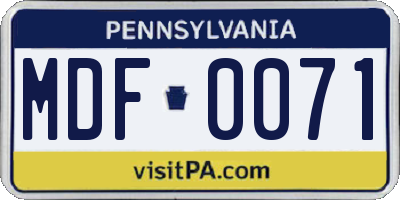 PA license plate MDF0071