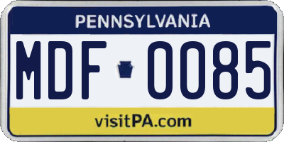 PA license plate MDF0085