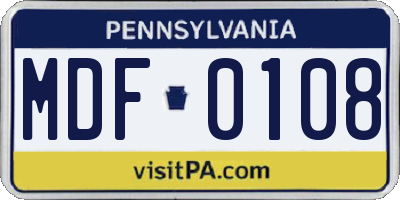 PA license plate MDF0108