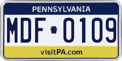 PA license plate MDF0109