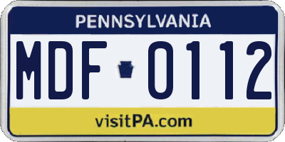 PA license plate MDF0112