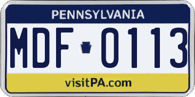 PA license plate MDF0113