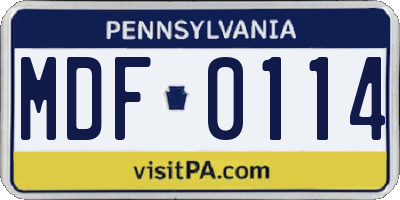 PA license plate MDF0114