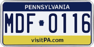 PA license plate MDF0116