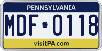 PA license plate MDF0118