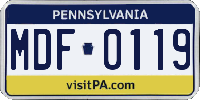 PA license plate MDF0119