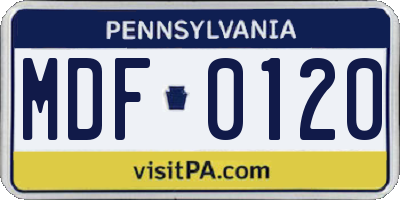PA license plate MDF0120