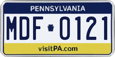 PA license plate MDF0121