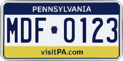 PA license plate MDF0123