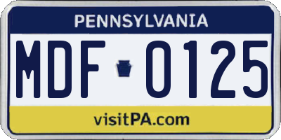 PA license plate MDF0125