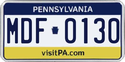 PA license plate MDF0130