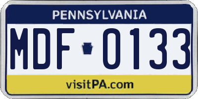 PA license plate MDF0133