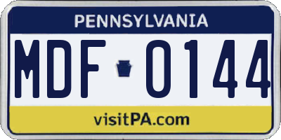 PA license plate MDF0144