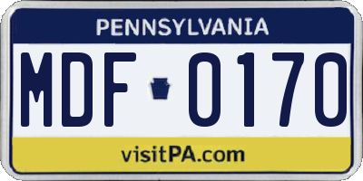 PA license plate MDF0170