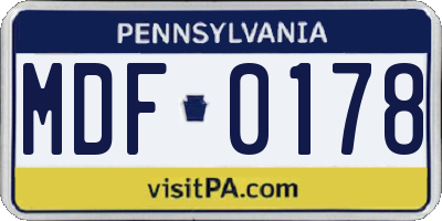 PA license plate MDF0178