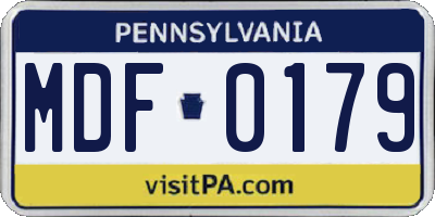 PA license plate MDF0179