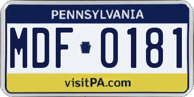 PA license plate MDF0181