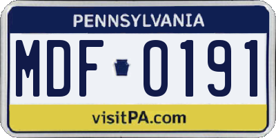PA license plate MDF0191