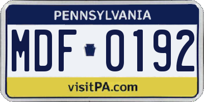 PA license plate MDF0192