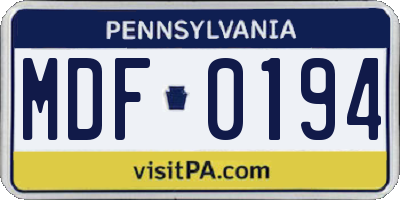 PA license plate MDF0194