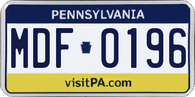 PA license plate MDF0196