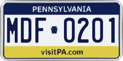 PA license plate MDF0201