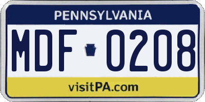 PA license plate MDF0208
