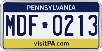 PA license plate MDF0213
