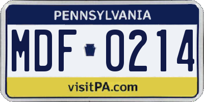 PA license plate MDF0214