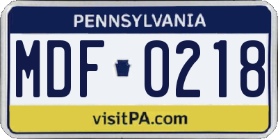 PA license plate MDF0218