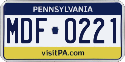 PA license plate MDF0221