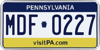 PA license plate MDF0227