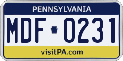 PA license plate MDF0231