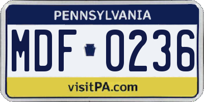 PA license plate MDF0236