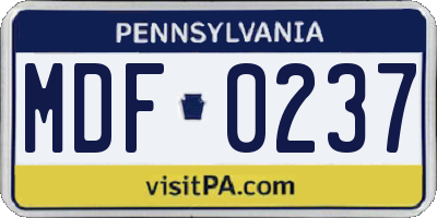 PA license plate MDF0237