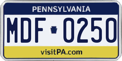 PA license plate MDF0250