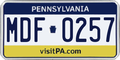 PA license plate MDF0257