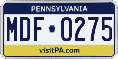 PA license plate MDF0275