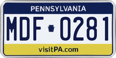 PA license plate MDF0281